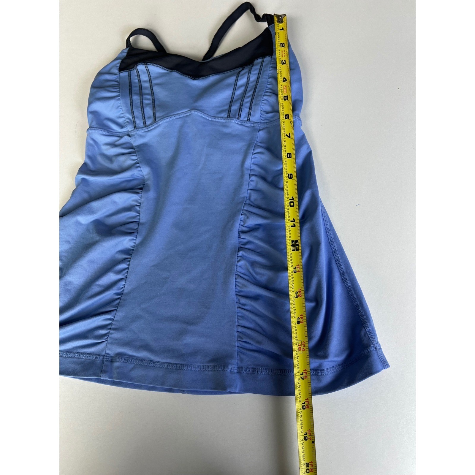 Lululemon Blue Purple Tank Top Ruching Sides Grey Trim Athletic Women’s Sz 4