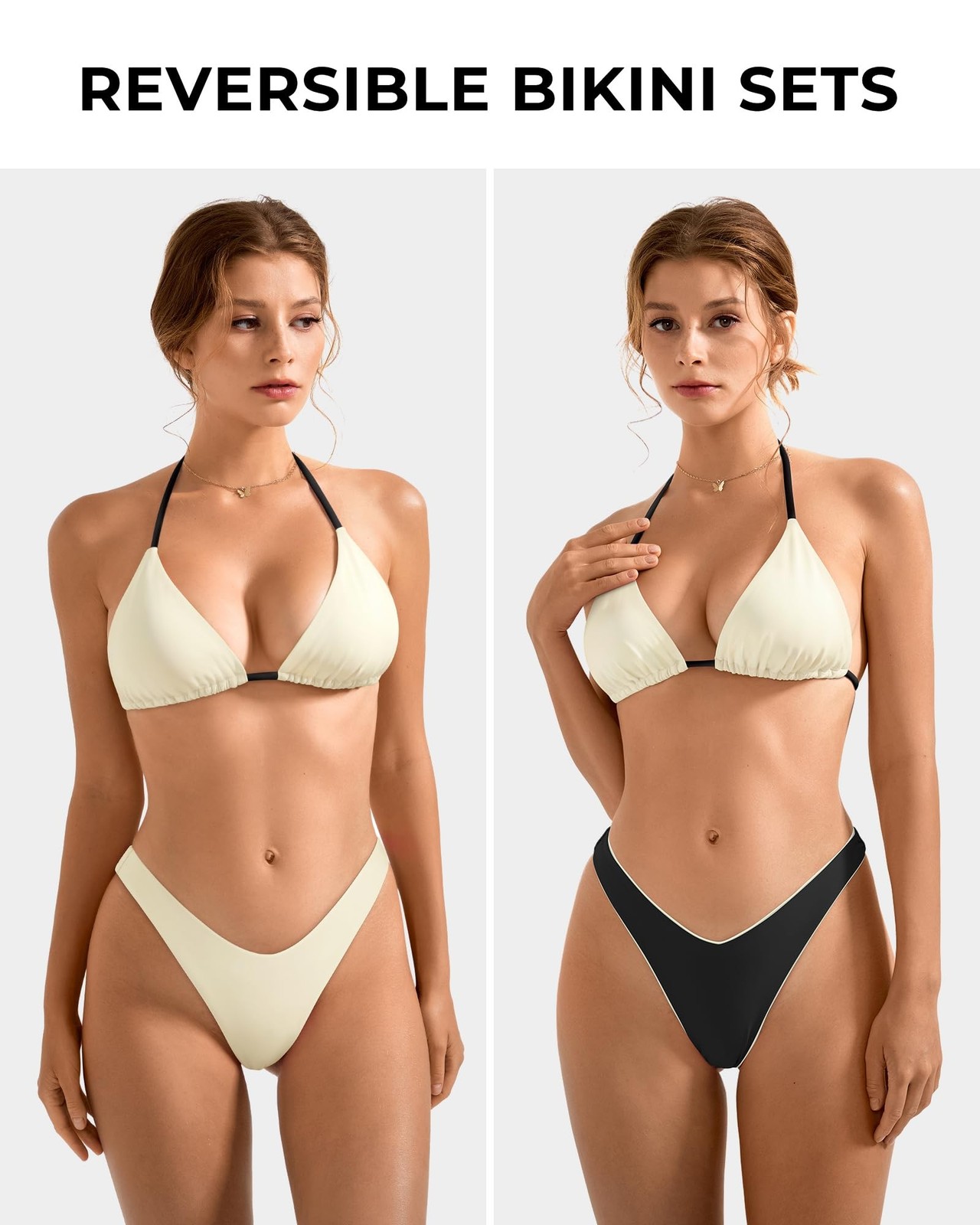 SUUKSESS Women Halter String Two Piece Bikini Sets Reversible Thong Swimsuit