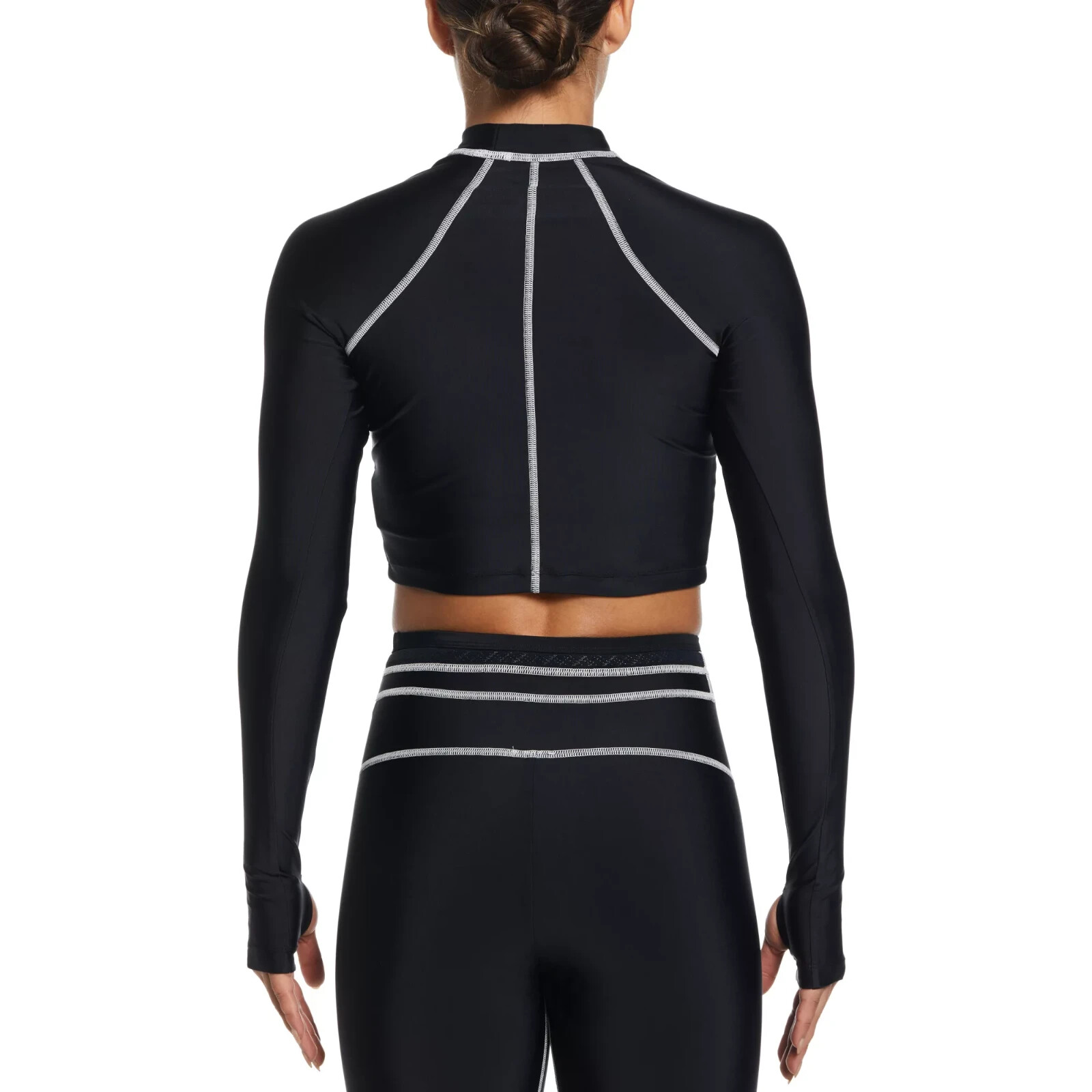 Nike Fusion Women’s Long Sleeve Rashguard Crop Swim Top Large Black Swimwear NWT