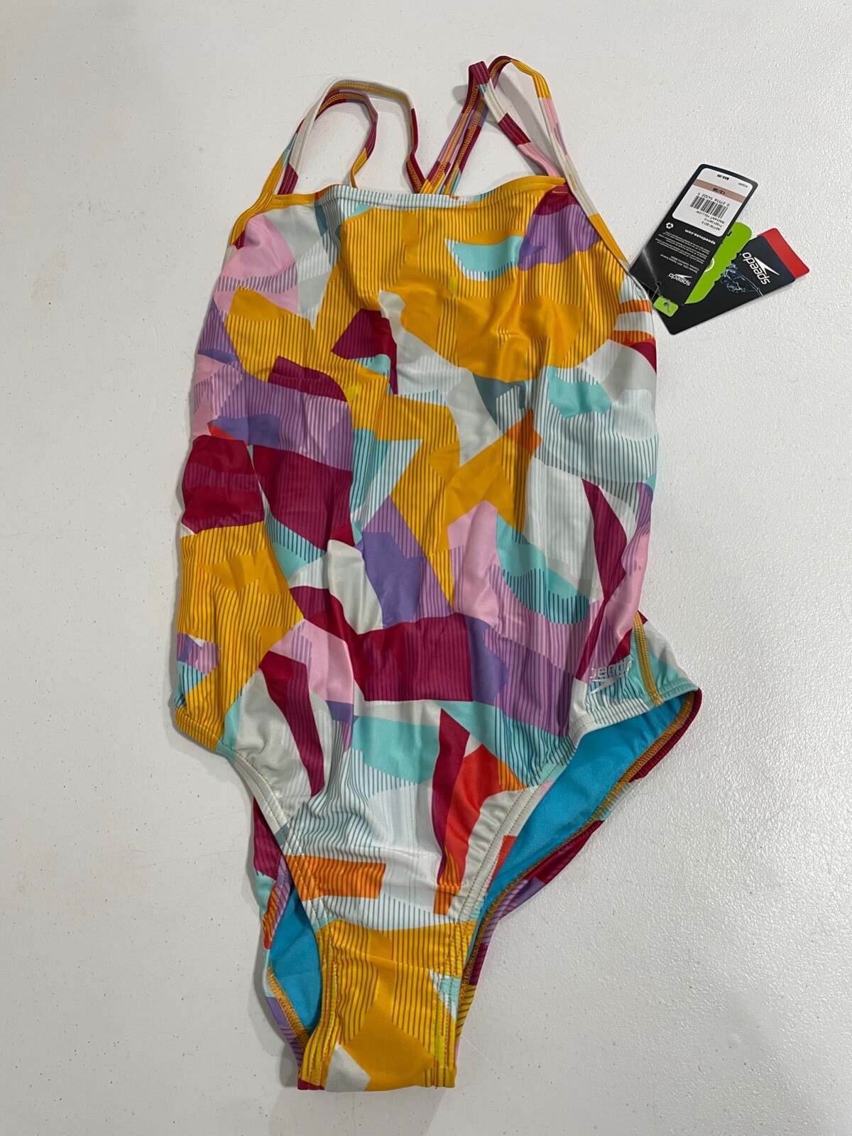 Speedo 7192105 710 Splice Relay Back, Colorblock Swimsuit, Radiant Yellow, 12/38