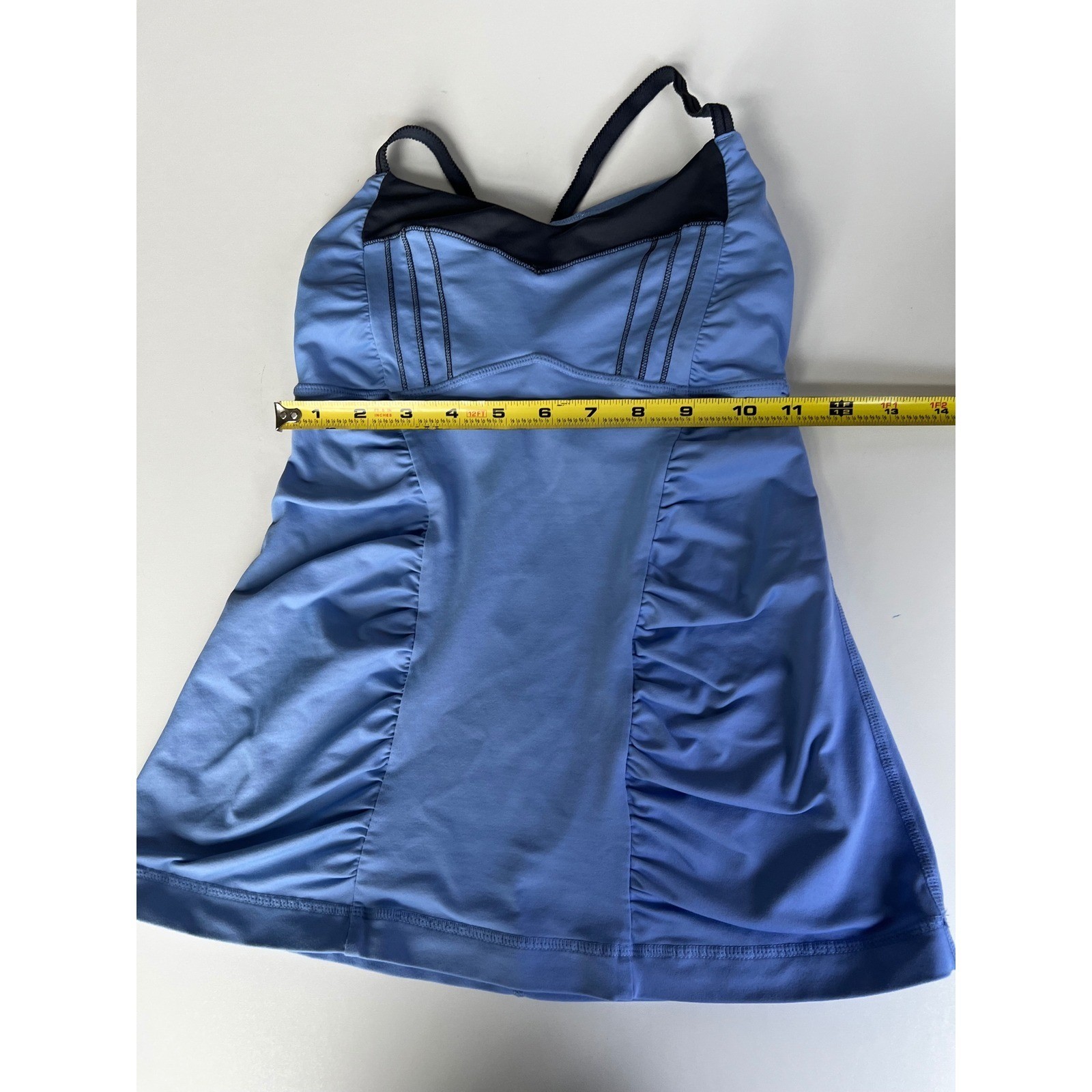 Lululemon Blue Purple Tank Top Ruching Sides Grey Trim Athletic Women’s Sz 4