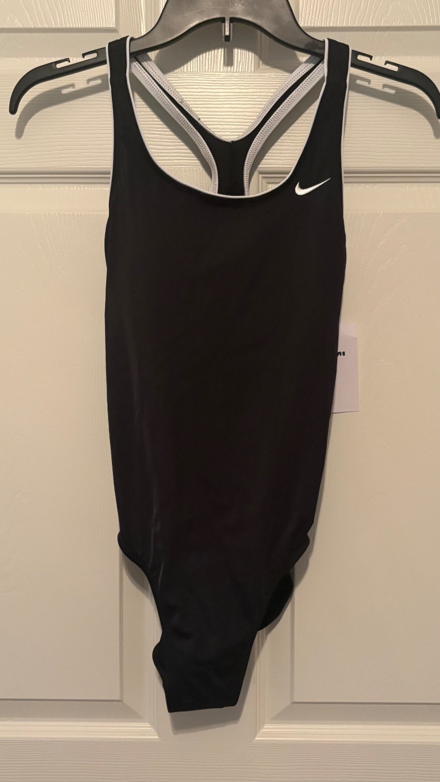 NEW $92 Nike Women Solid Powerback One Piece Swimsuit Black White Size Small