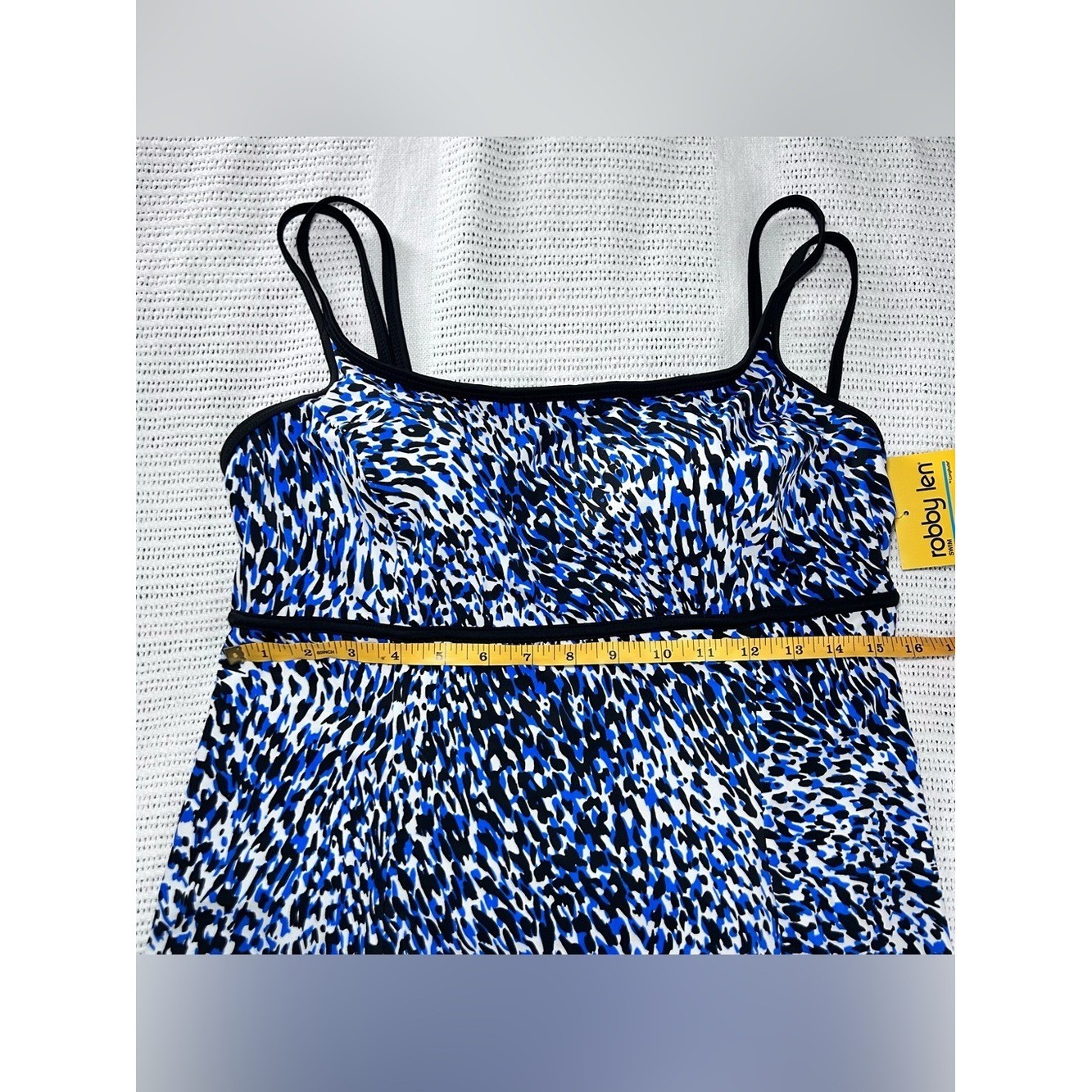 New Longitude Robby Len Long Torso Blue Black Swim Dress Women’s 14