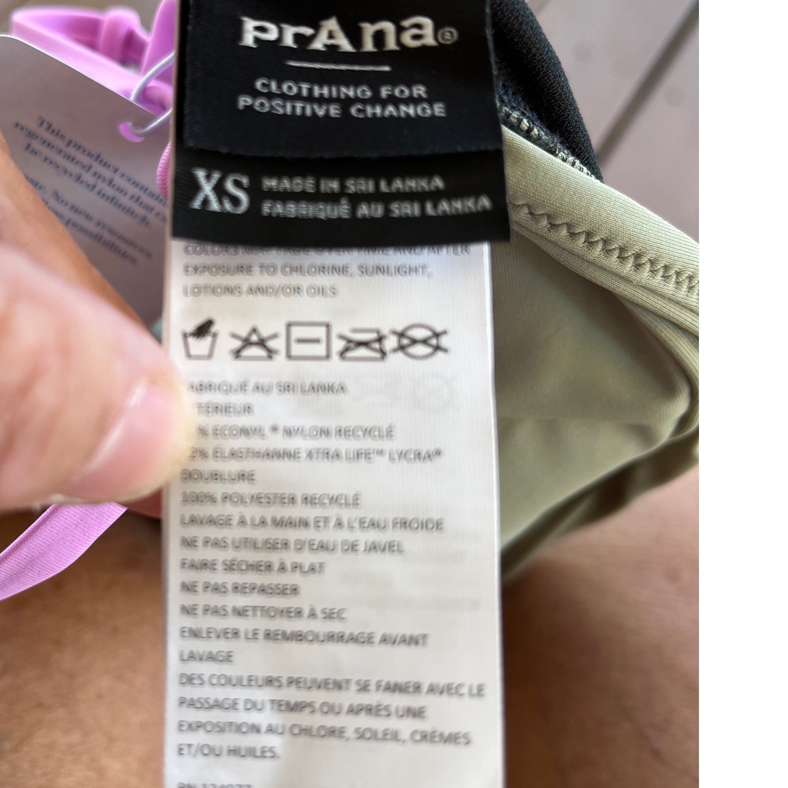 Prana Tulum Colorblock Halter Bikini Top XS Black Pink Beige Eco Econo Quick Dry