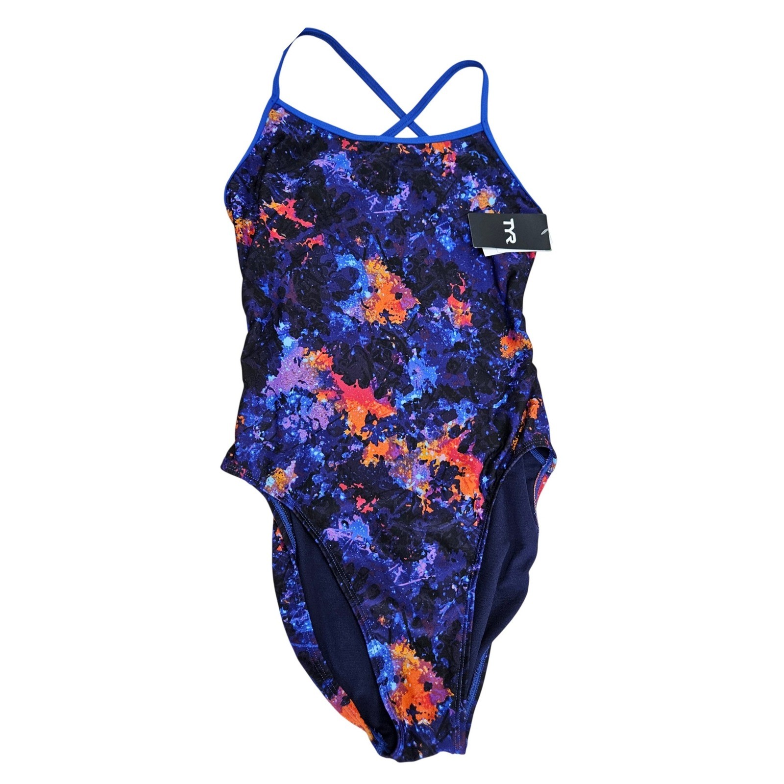 TYR One Piece Swimsuit 36 L Purple Orange Trinityfit Durafast Elite Athletic