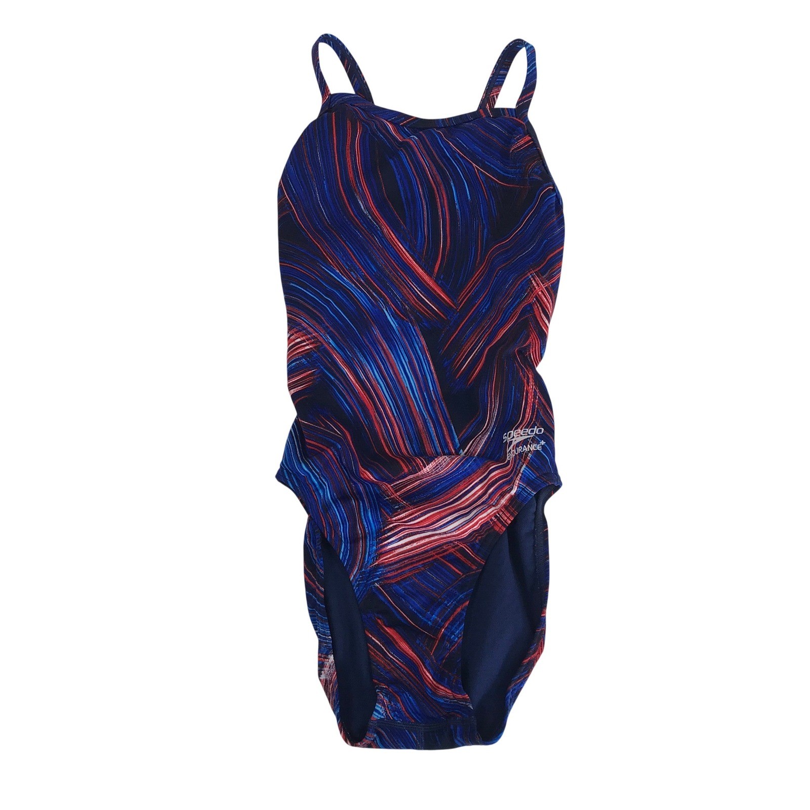 Speedo Endurance+ Womens 26 One Piece Swimsuit Blue Red Abstract Training Suit