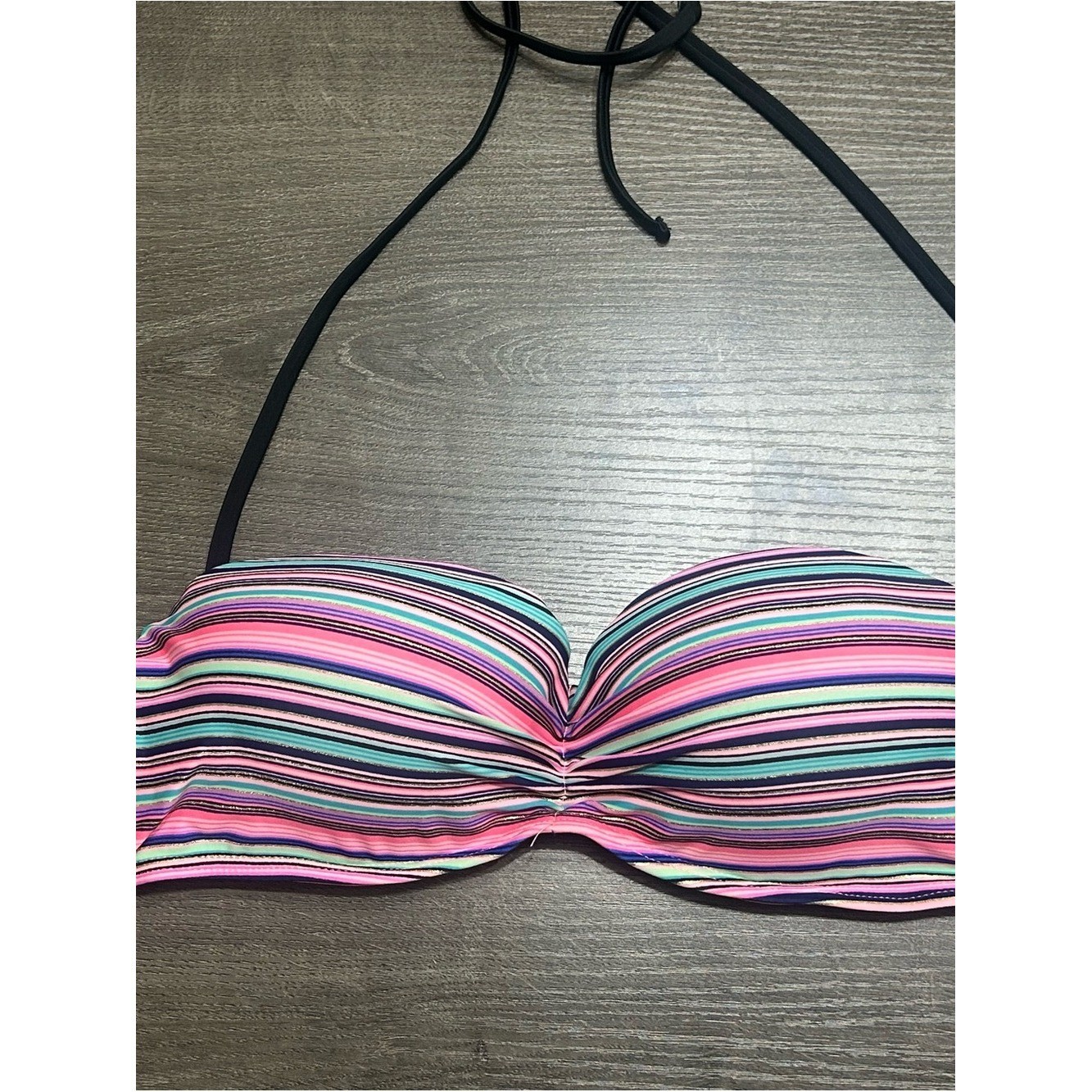 Endless Sun Bright Striped Pink Multi Bandeau Swim Top Women Swim Large NWT Beac
