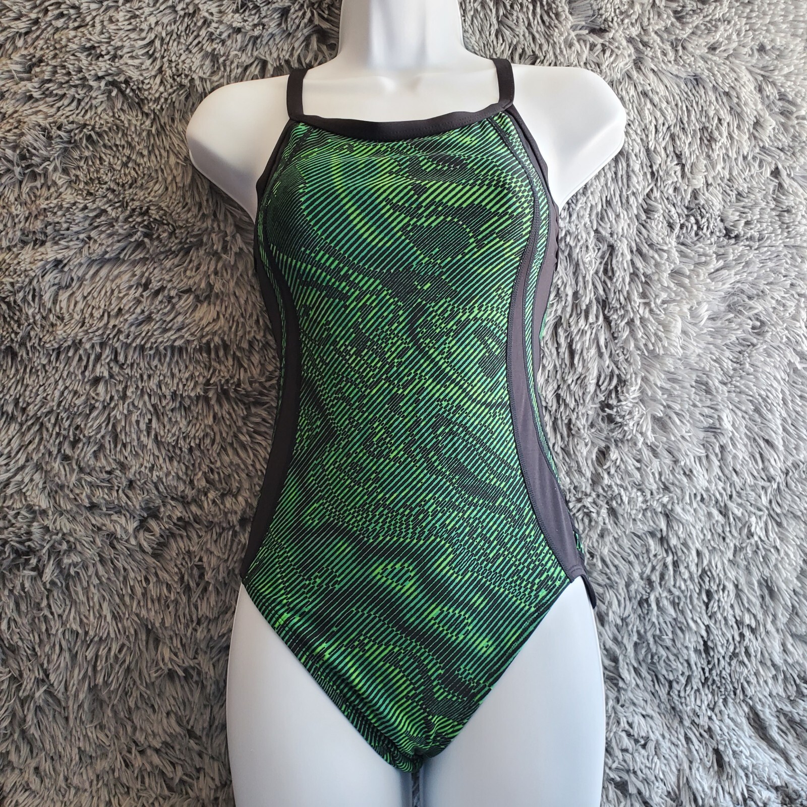 34 Swimsuit Made in USA Green Black One Piece New Without Tags Size 34
