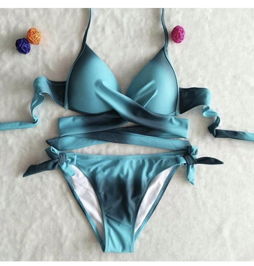 Swimsuit Ombre Bikini Set Top Gradient Hipster Panty Ocean Blue Swimwear Bra A-B