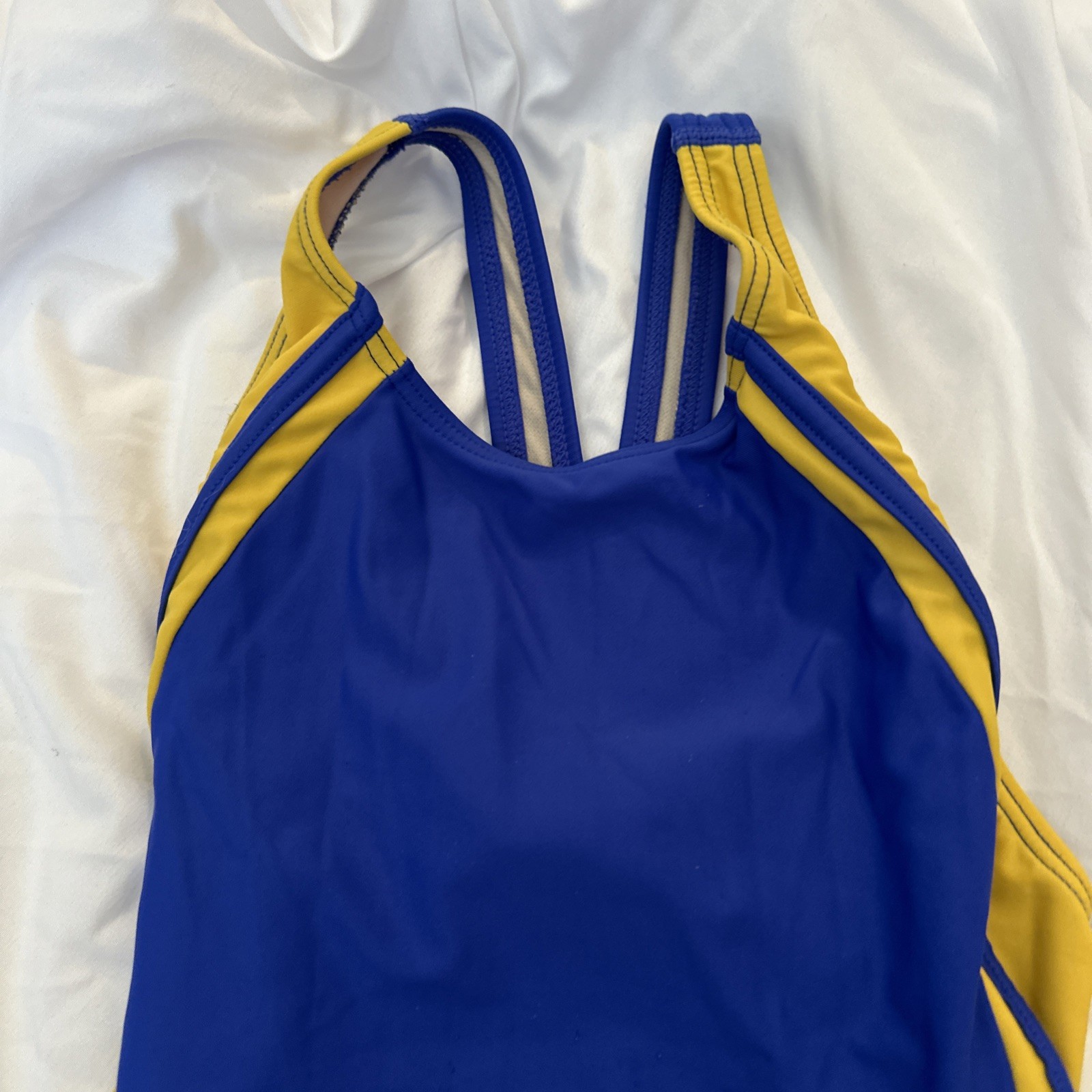 The Finals Competitive Swimwear One Piece Swimsuit Female sz 32 XS Blue Gold EUC