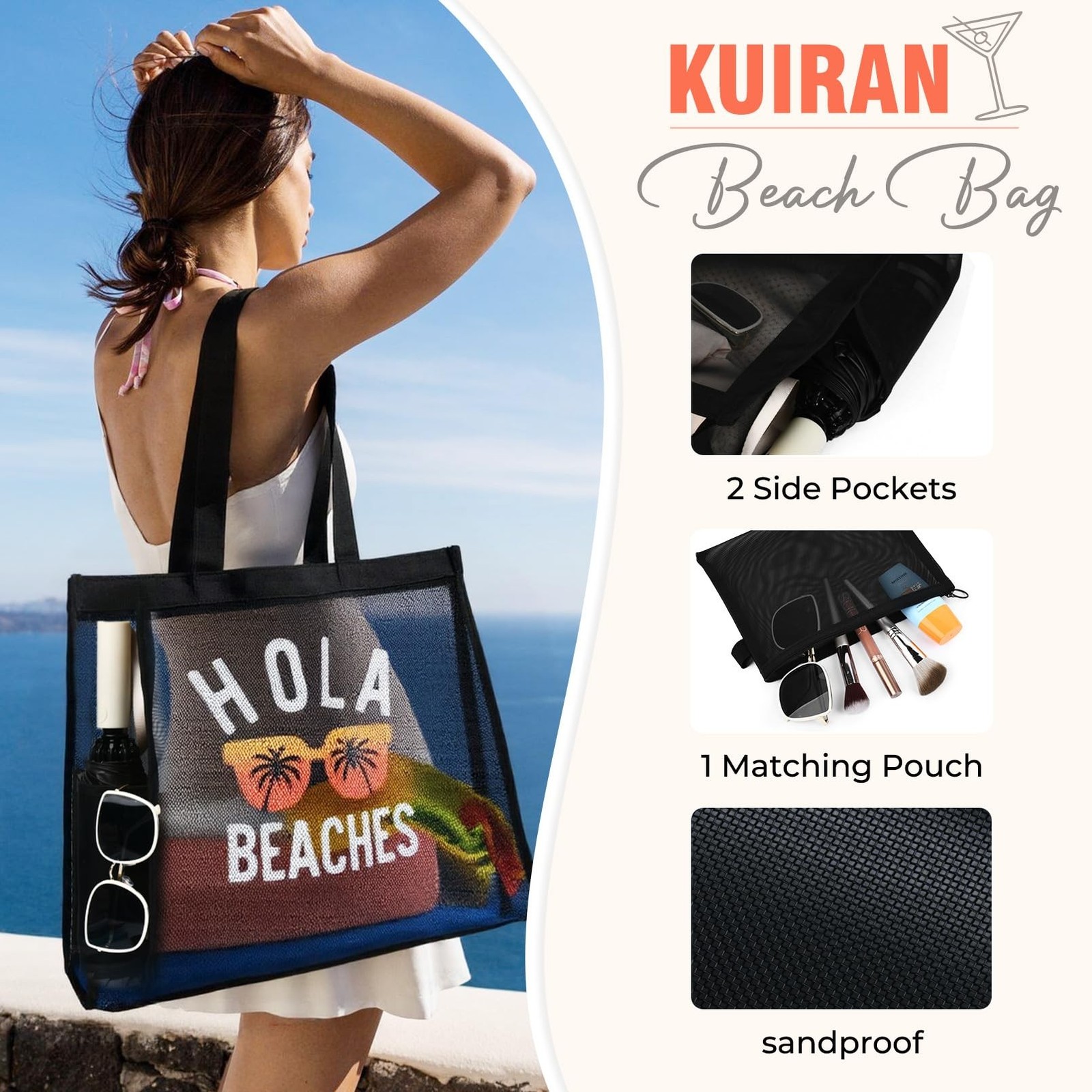 30L Large Beach Bag with Pouch Foldable Sandproof Lightweight Mesh Tote Bag w…