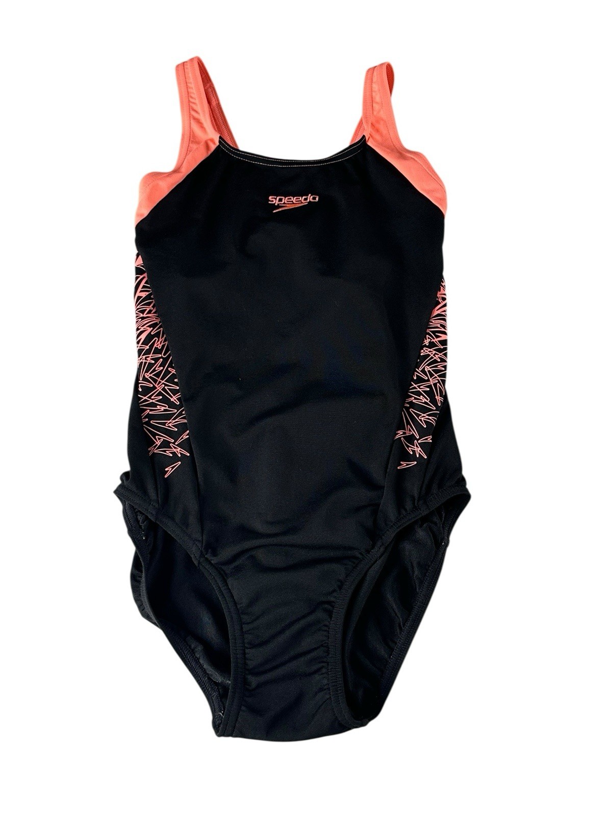 Speedo Girl’s Boom Splice Racerback Muscleback Swimsuit Black Orange Size 8