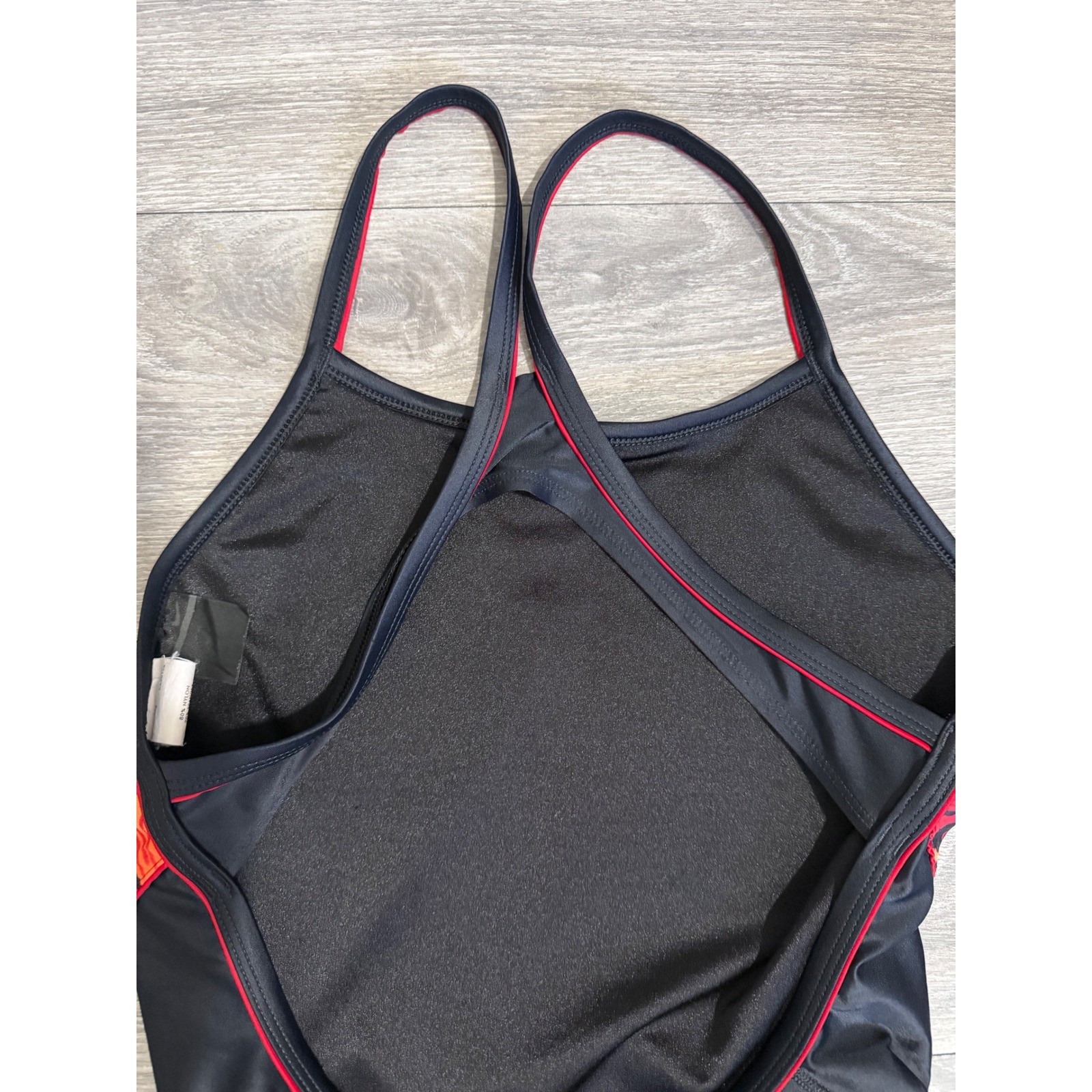 Womens Red Orange Swirl One Piece Swimsuit Size 38/12 Racerback Training Y2K