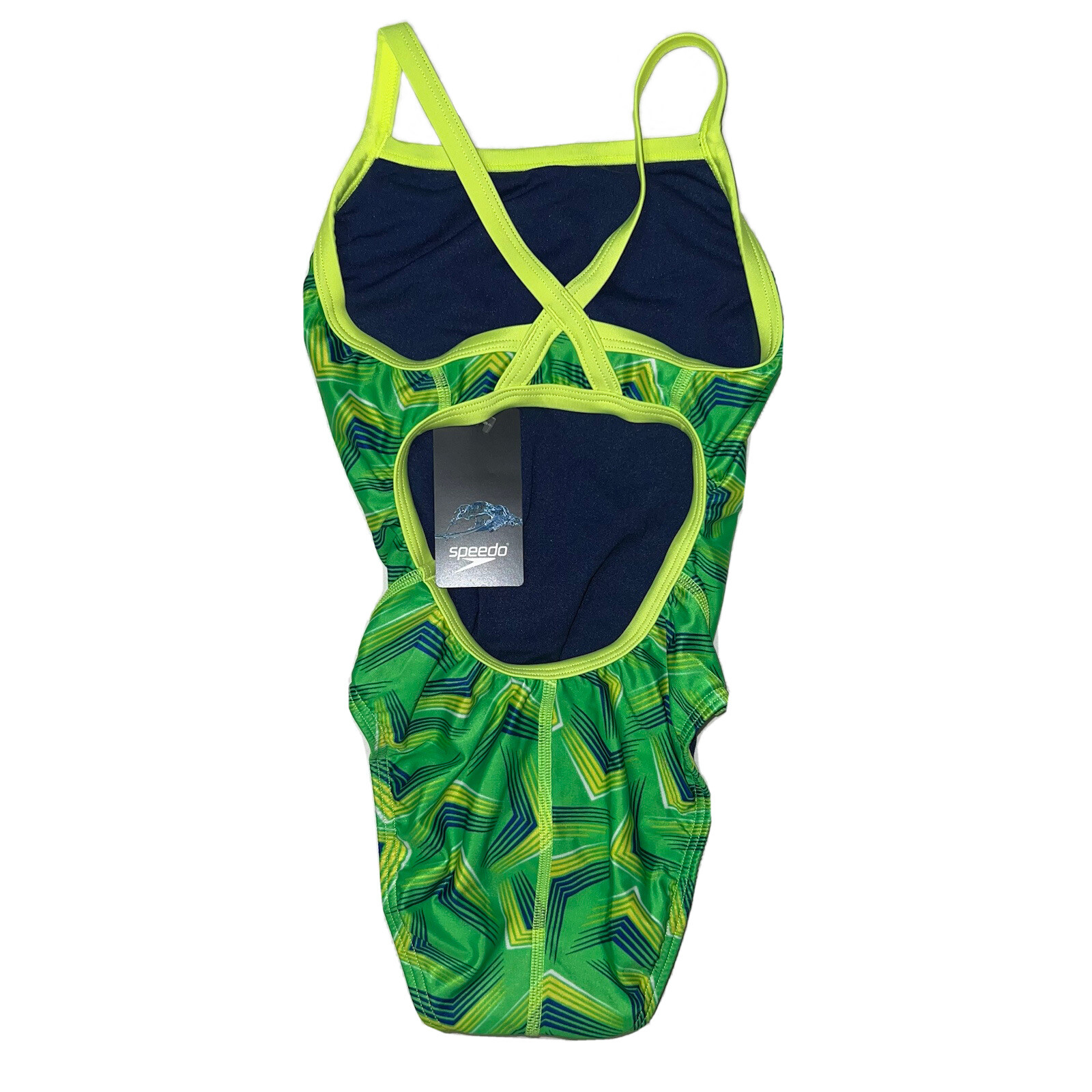 Speedo Pro LT Play the Angles Flyback Vibrant Lime One Piece Swimsuit Size 28