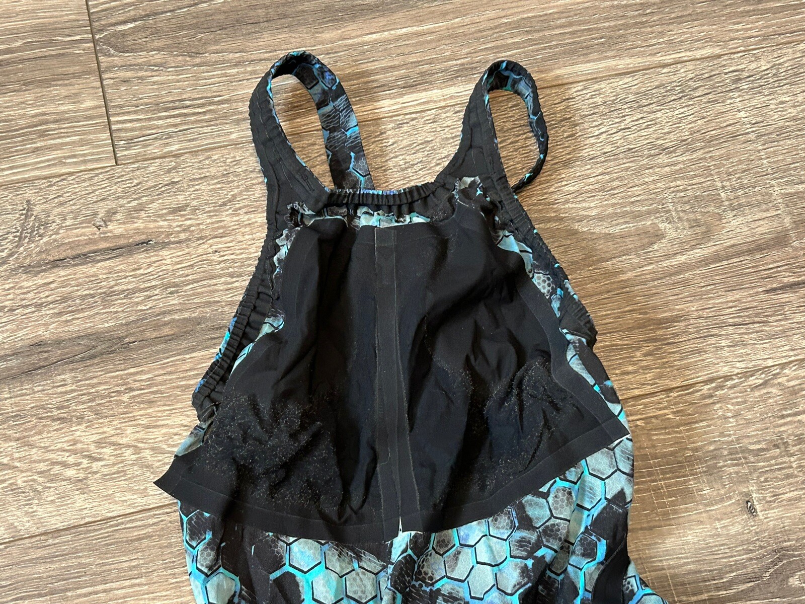 TYR Avictor Tech Suit Swim Suit Womens 25 Black Blue Knee Skin Open Back FLAW