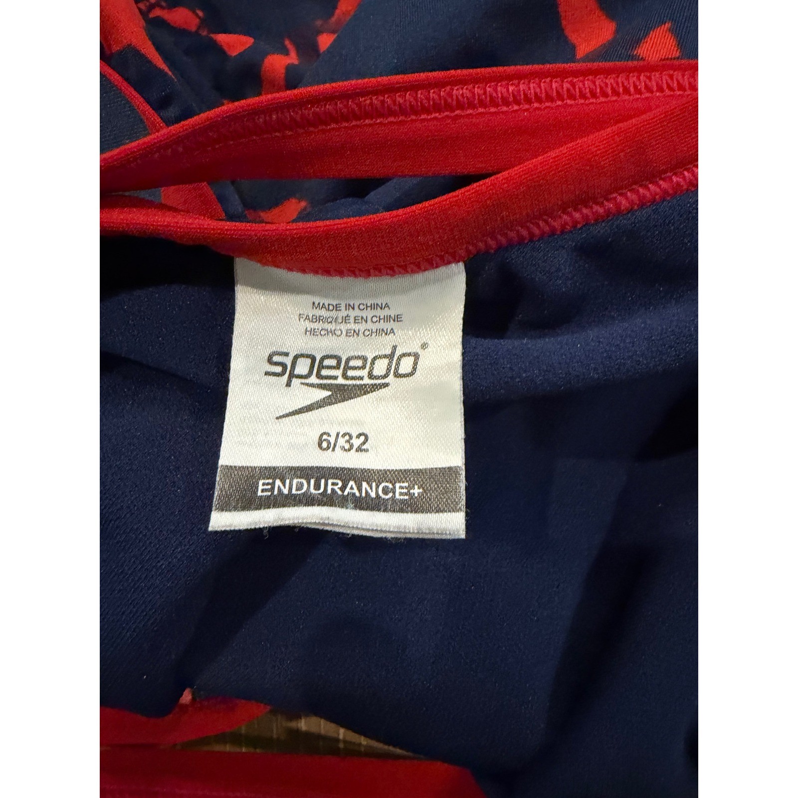 Speedo Endurance+ Girls One Piece Swimsuit Size 6/32 Navy Red Competition