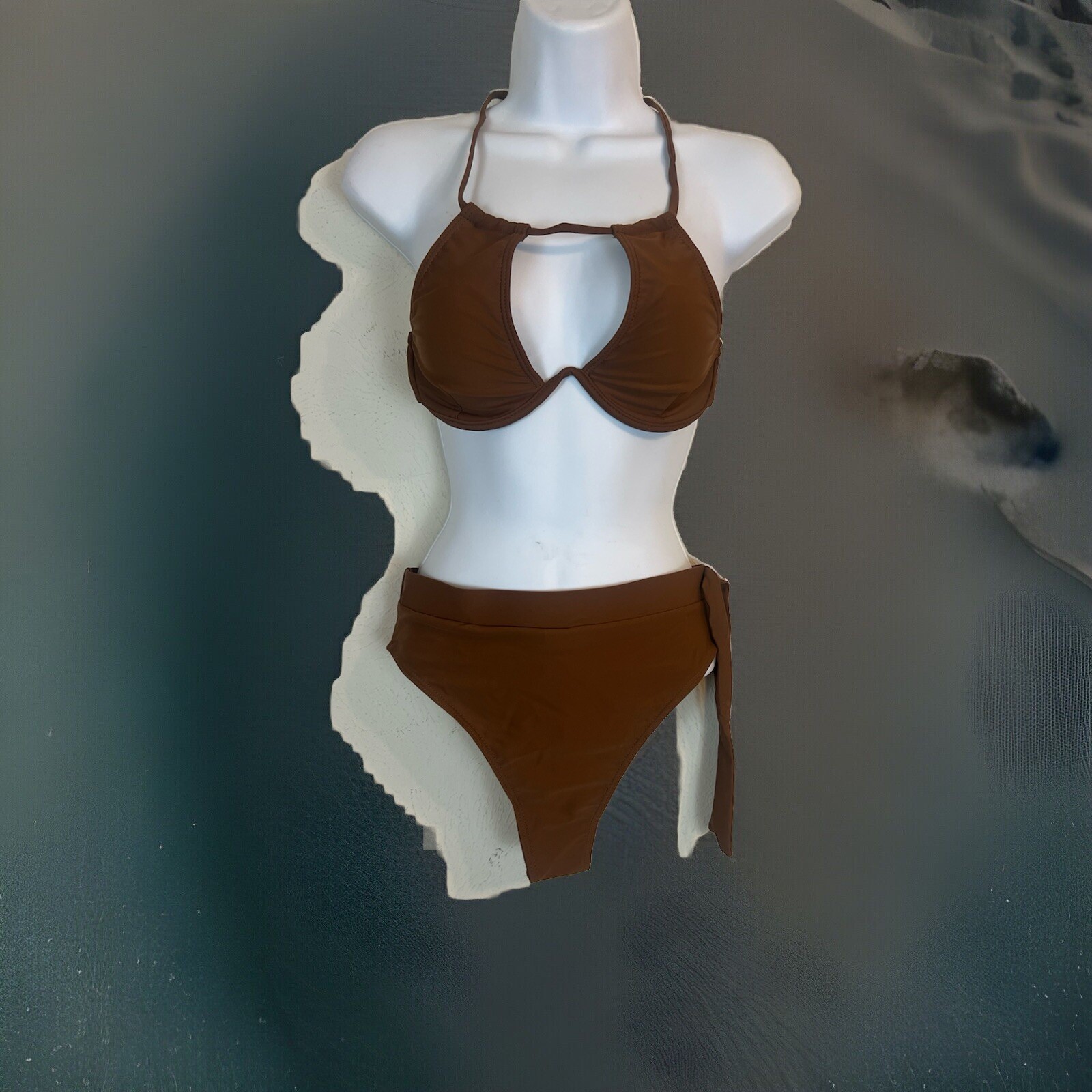Women’s Brown Shein Underwire 2 Piece Stretch Swimwear. Size S. Panty and Bra