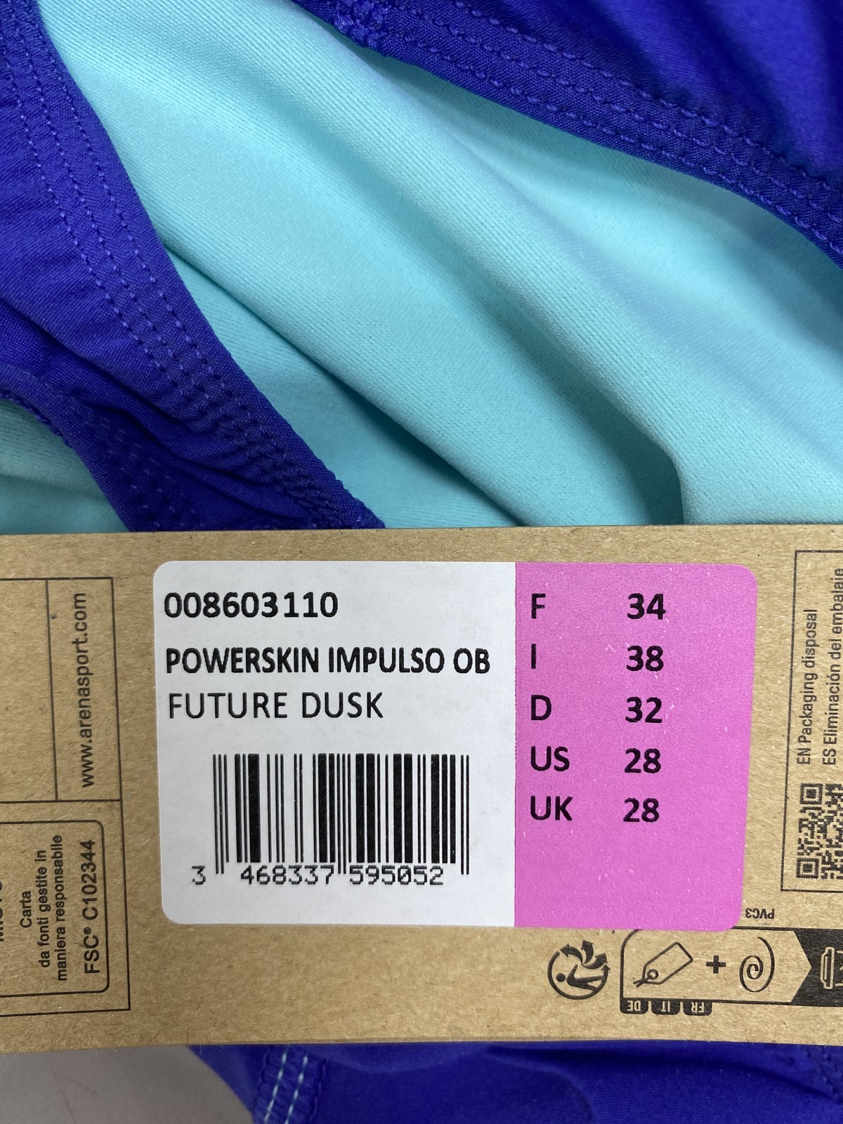 ARENA Powerskin Impulso Open Back Women’s Racing Swimsuit, Future Dusk, Size 28