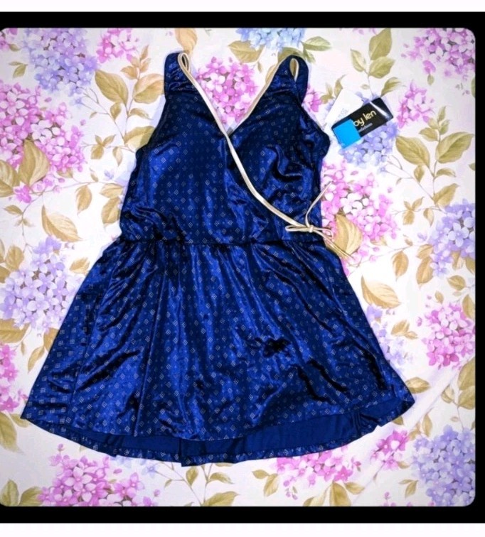 Robby Len ONE PIECE SWIMSUIT Skirt BATHING SUIT Women’s Size 22 22w Navy Plus Sz