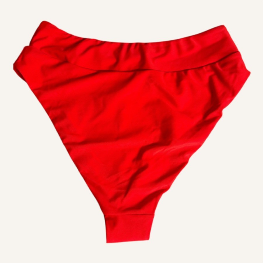 New Puma High Waist Swim Bottoms Red White Logo Womens Size M