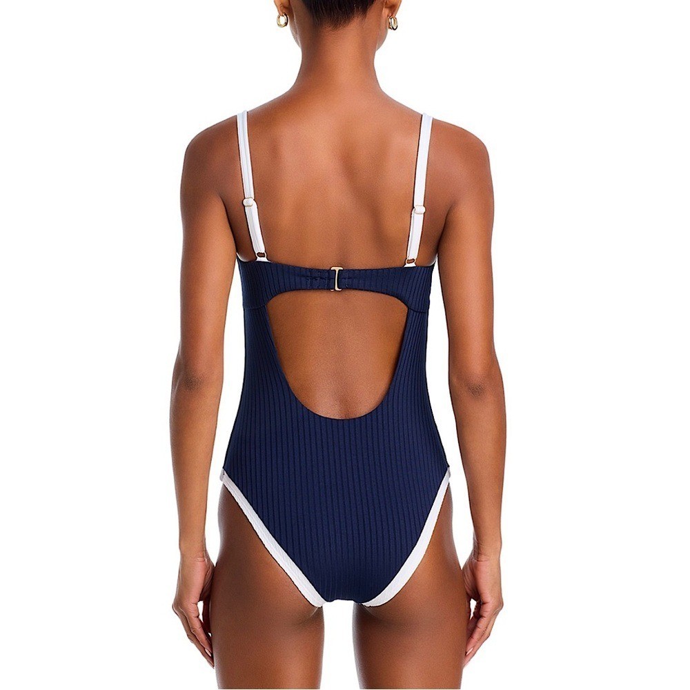 Aqua Swim Underwire One Piece Swimsuit Navy Blue White LARGE