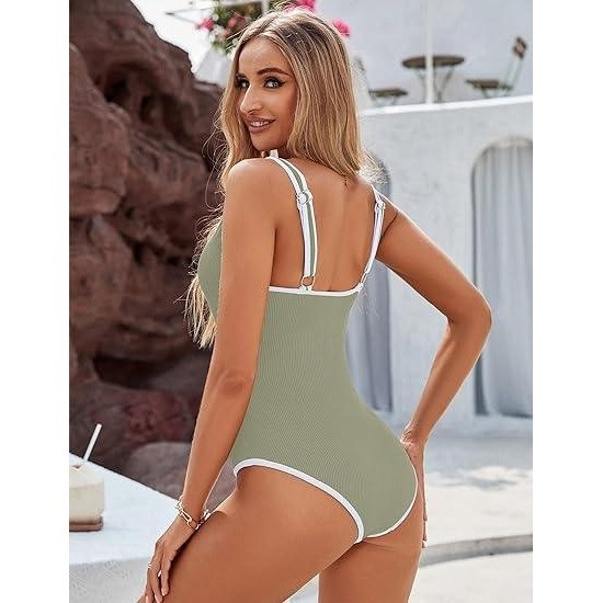 MSRP $40 BMJL Women’s M Army Green One Piece Swimsuit Sports Adjustable Strap