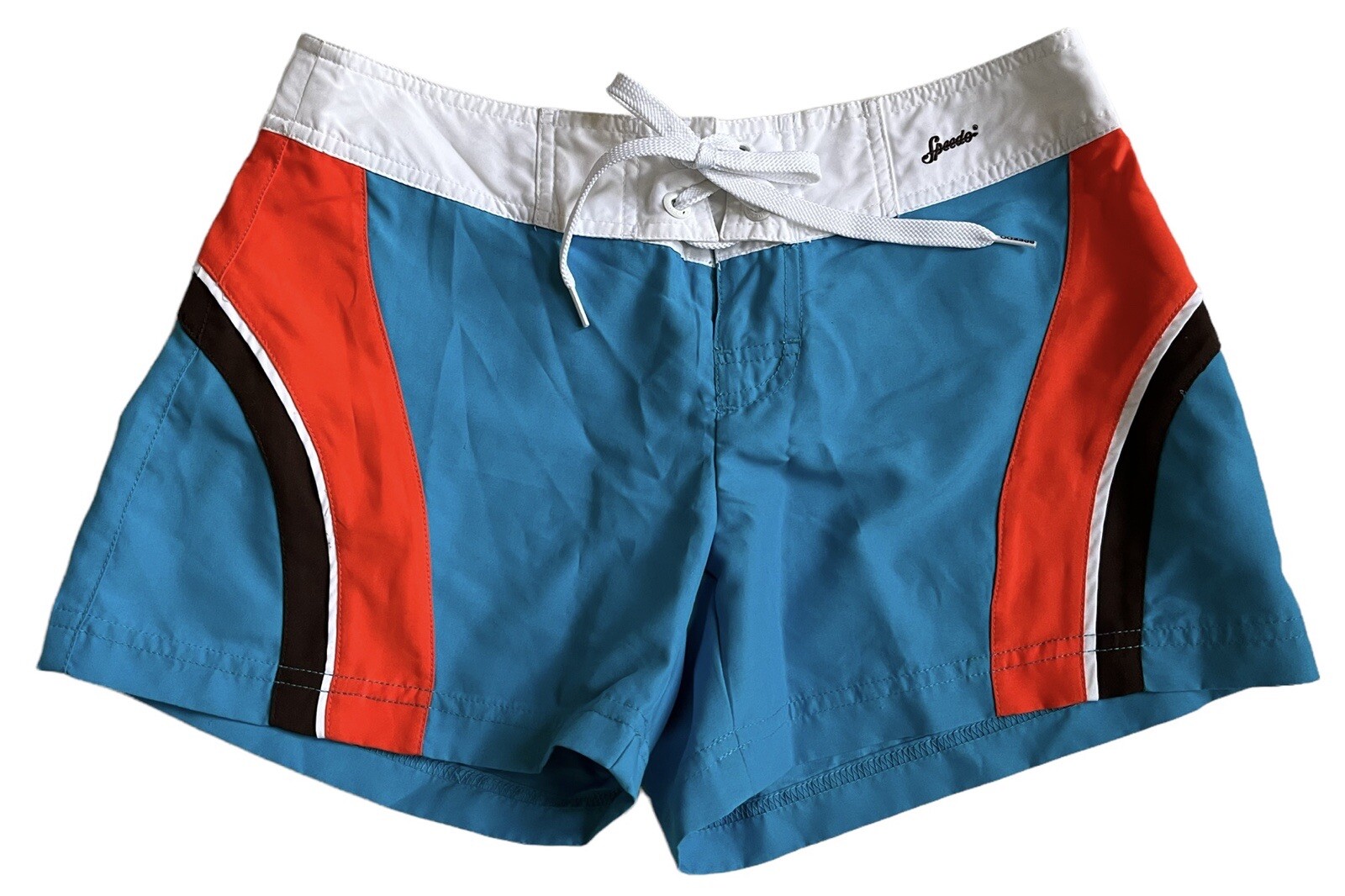 Speedo Women’s Board Swim Shorts Sz 2 Blue Orange Blocket USA 2004 Dive Team