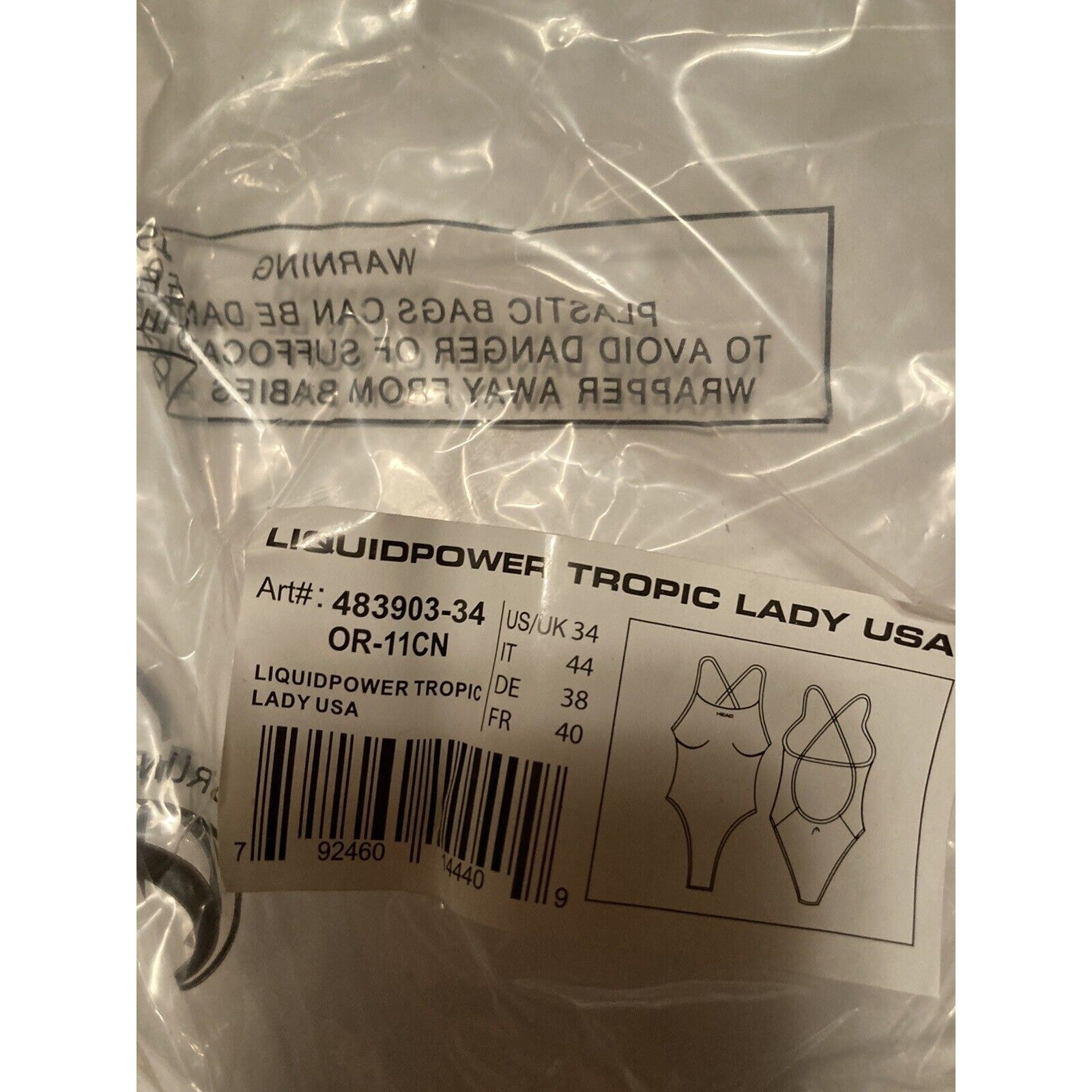 HEAD Womens Swimming Swimsuit LiquidPower Tropic Lady. Orange. Size 34. Open Box