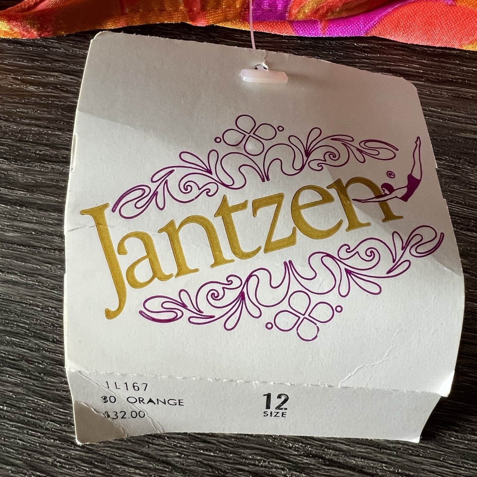 Vintage JANTZEN Orange Floral ONE-PIECE SKIRTED SWIMSUIT Beach Pool Womens 12