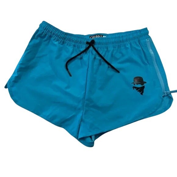 Culprit Women’s Large Swim Shorts Coastal Blue Zip Sides Drawstring Size Large