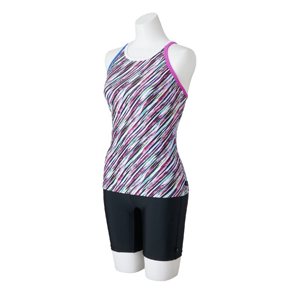 Mizuno Women’s Aqua Fitness Two-Piece Set (with anti-roll buttons) Wave Stripe