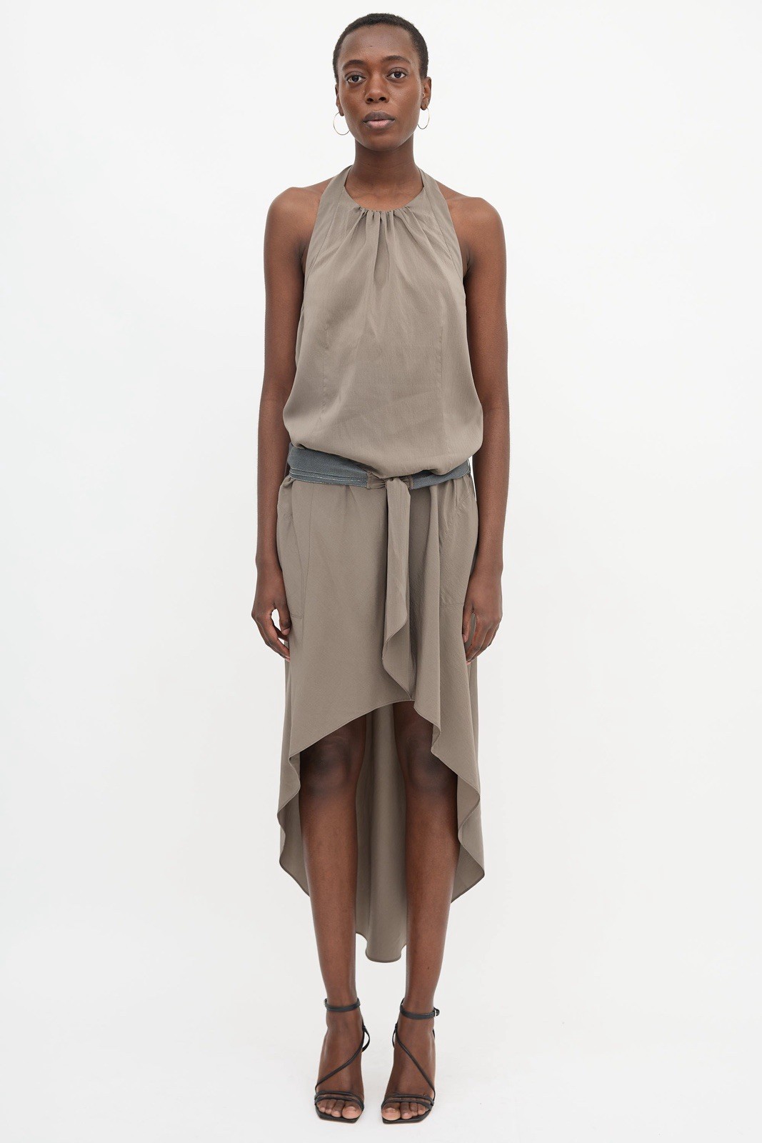 EUC Brunello Cucinelli Belted High Low Dress brown SZ S $2,452.00