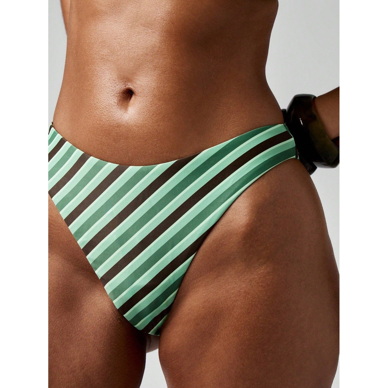 MISSGUIDED Women’s S Green Diagonal Striped Two-Piece Bikini Set Swimsuit With