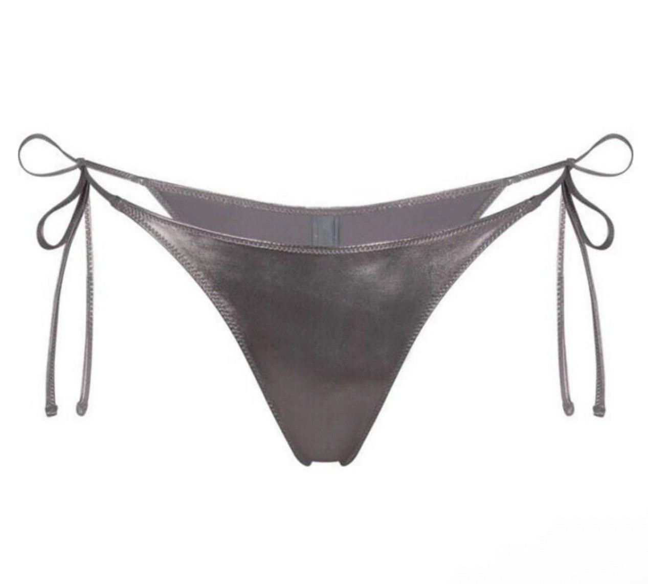 SKIMS Metallic Swim Tie Bikini Bottom Carbon XL