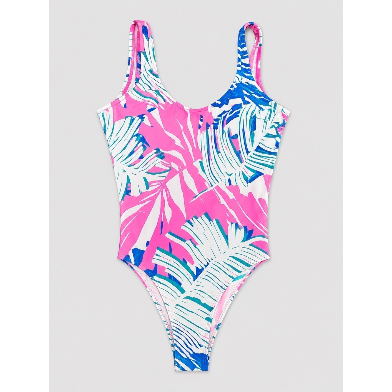 Sports Illustrated Palm Print One Piece Swimsuit Pink Blue Tropical Women’s L