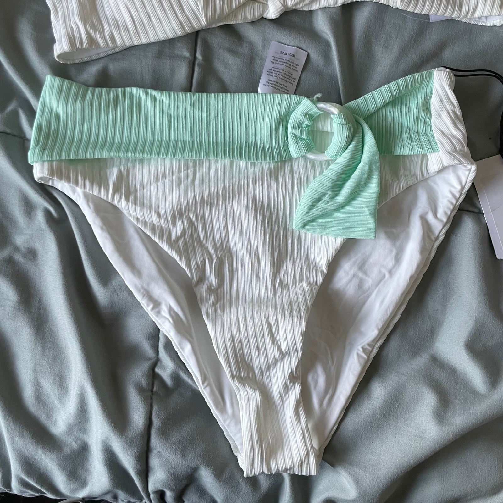 Onia Anais Bikini Bottom. White and Mint, Size Small, NWT