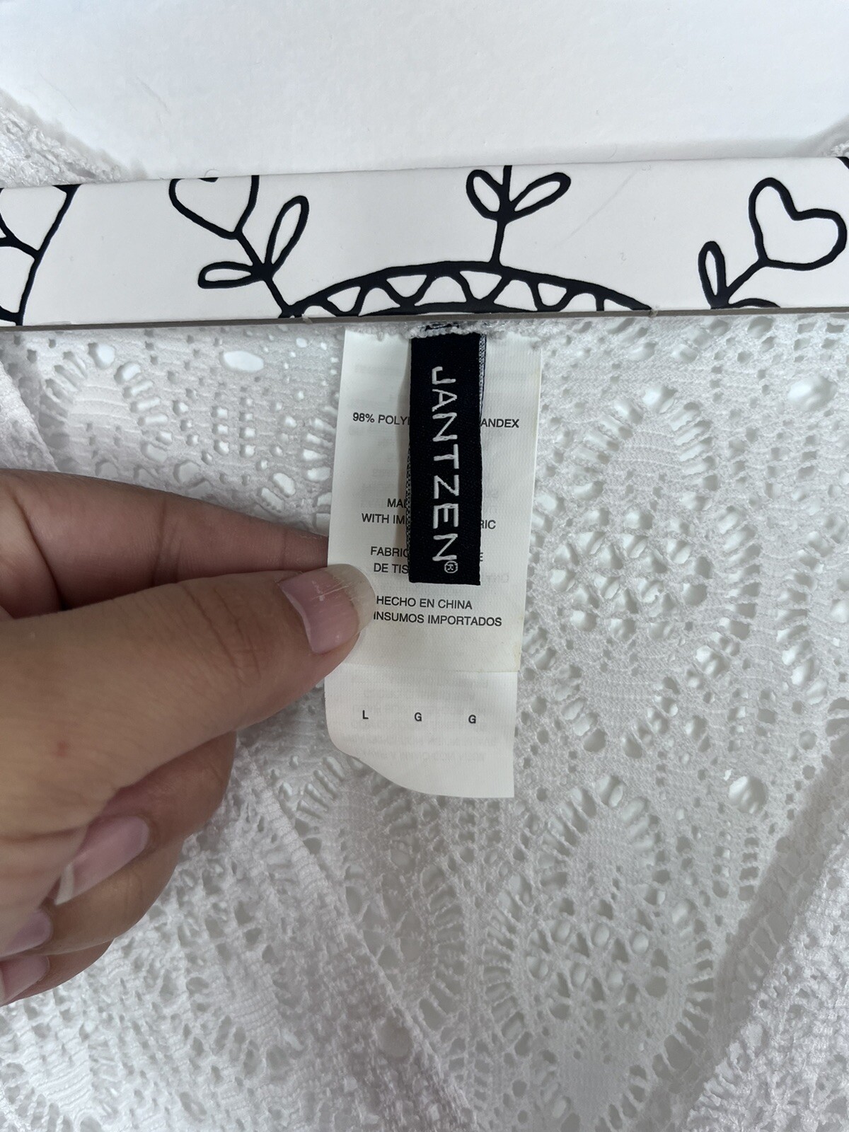 Jantzen Swimsuit Cover Up Womens White Lace Crochet Stretch Waist V Neck Large