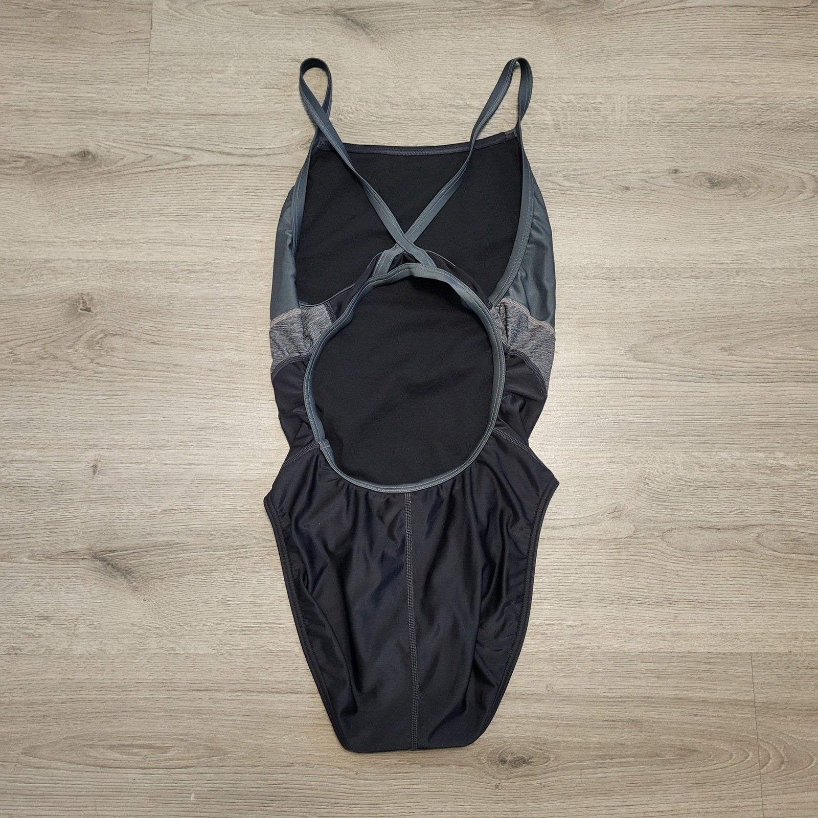 Speedo Pro LT Womens One Piece Swimsuit Black Gray Flyback Training Size 12 Swim