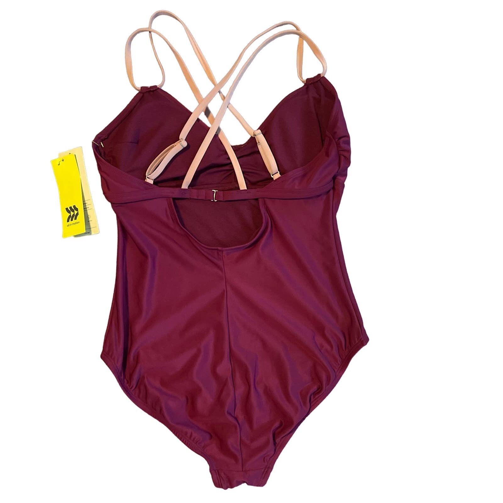All in Motion Womens V-Neck One Piece Swimsuit Spaghetti Strap Size M Burgundy