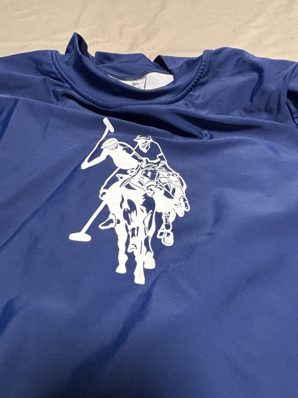 Women’s Rash Guard US Polo Assoc Top Blue Cropped L- 11/13 Juniors Swim EUC
