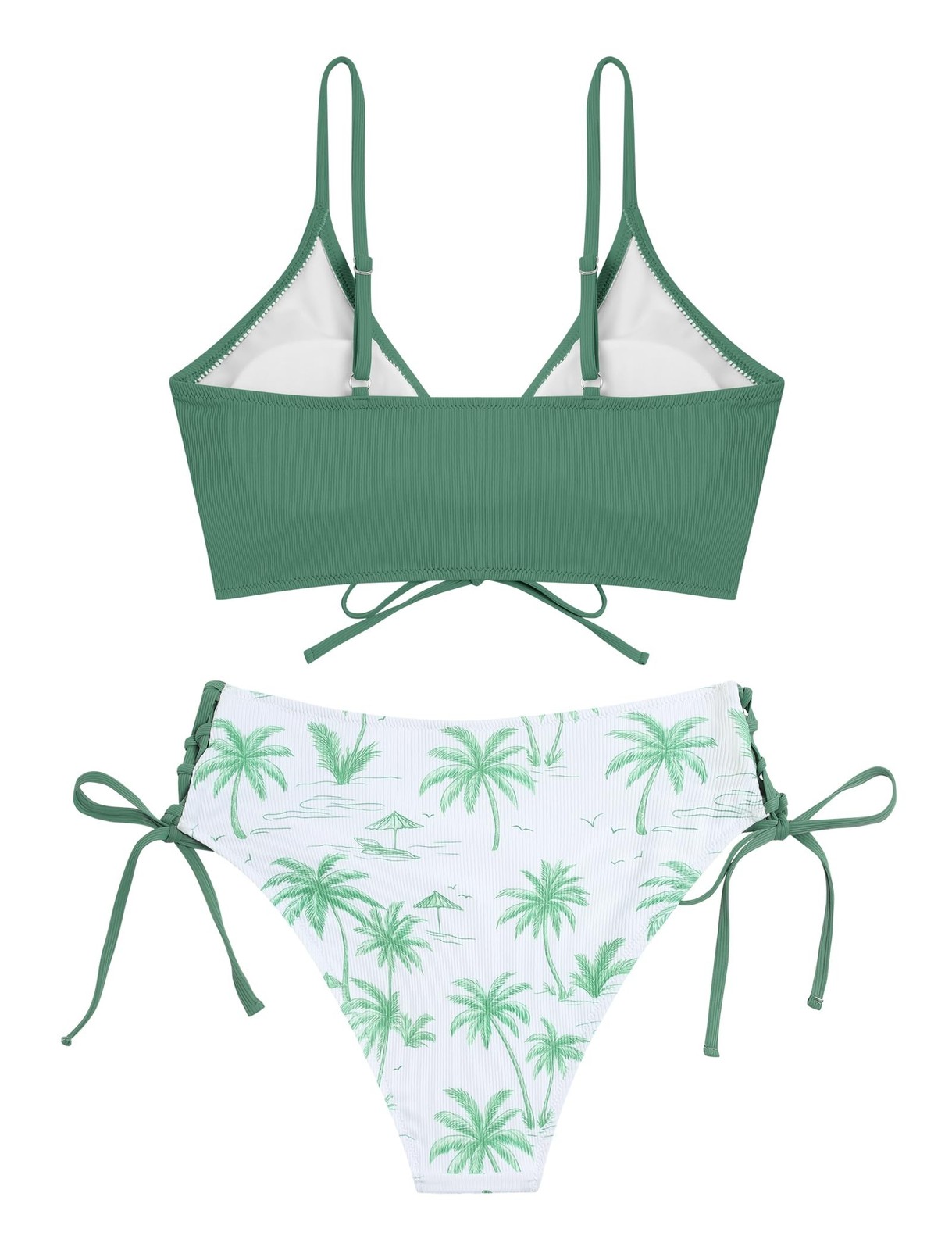 ZAFUL Women V Neck Bikini Set Ruched Tie Front High Waisted Floral Print Ribb…