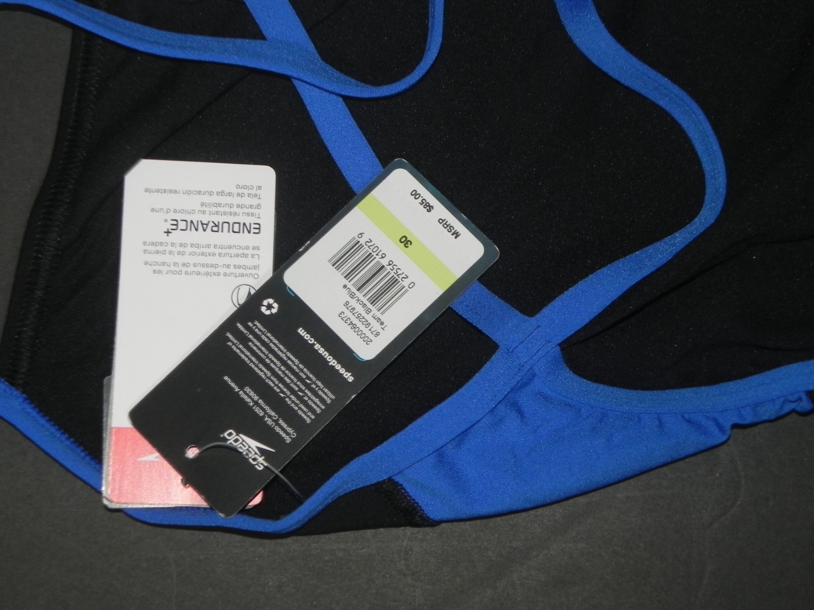 t10 Speedo Women’s Edge Splice Crossback Swimsuit Black White & Blue Size 30
