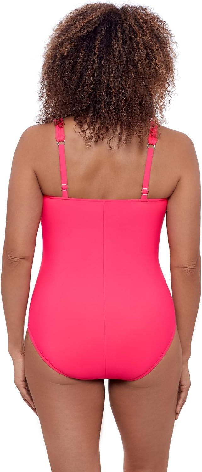 Aqua Green Women’s Full Coverage V-Neck Surplice Trim Overlay One Piece Swimsuit