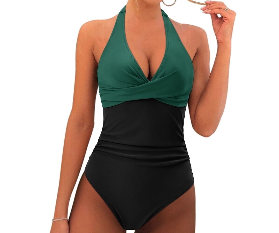RXRXCOU Swimsuit Tummy Control V Neck Swimwear Halter Top Women’s XXL