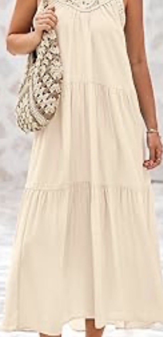 BTFBM Summer Halter Beige/Apricot Hollow Out Sleeveless W/pockets Sz XL (16/18)