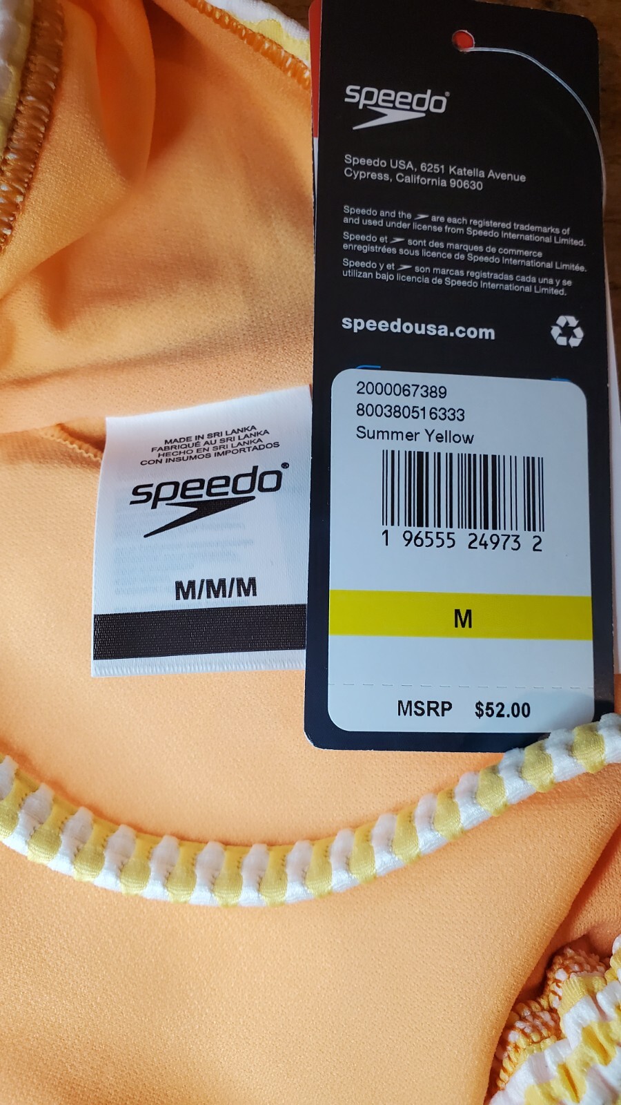 Speedo Women’s Adjustable Bikini Top Swimsuit Summer Yellow Size M NWT