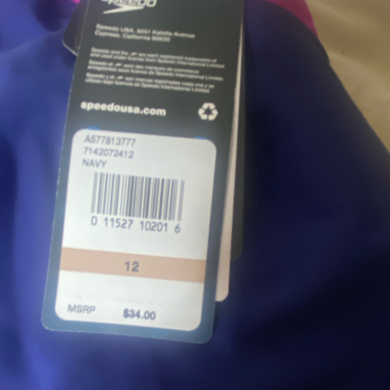 Speedo Cross Back One Piece Competitive Swimwear Navy Pink Blue Size 12