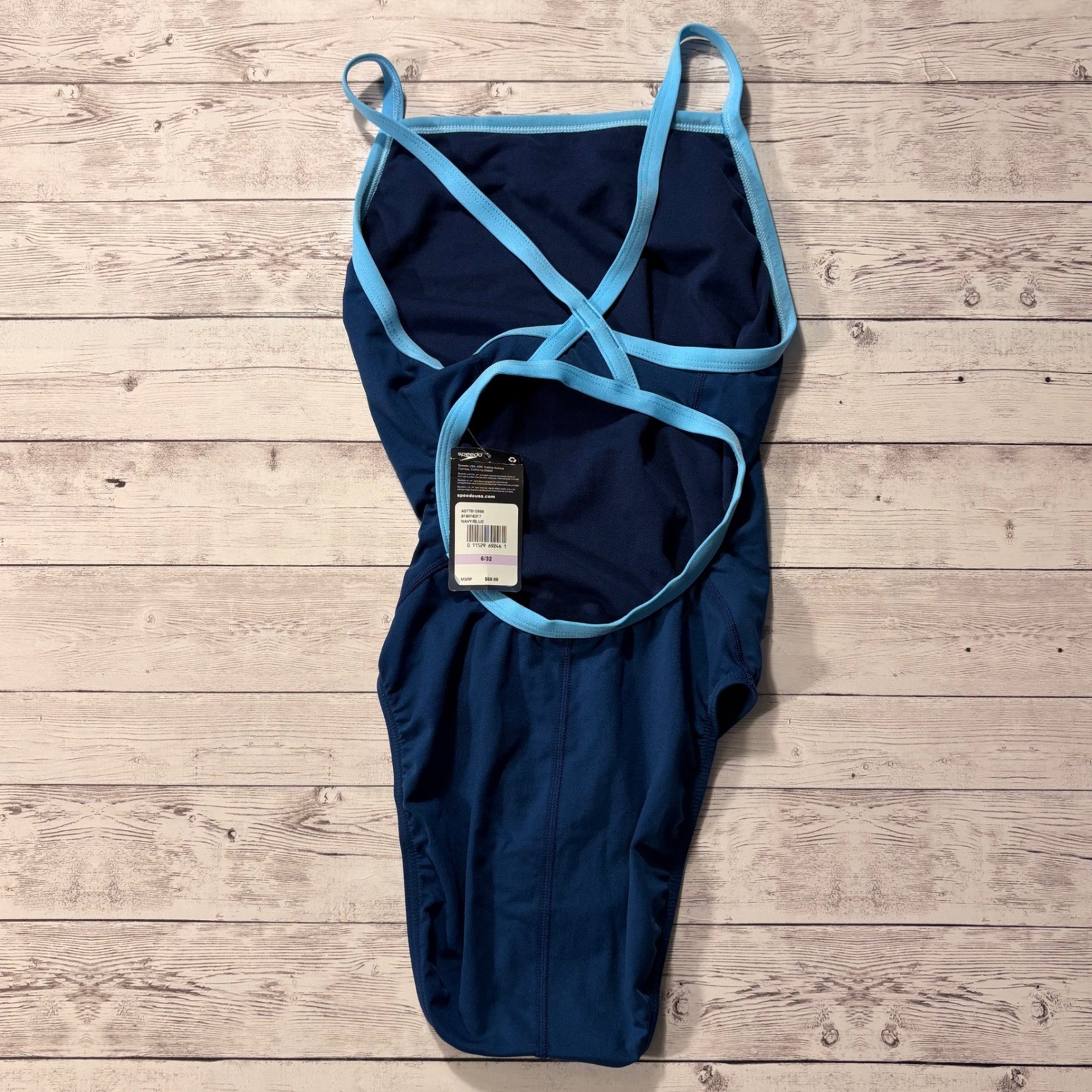 Speedo Endurance+ Flyback One Piece Swimsuit Navy Blue Size 6/32 NWT