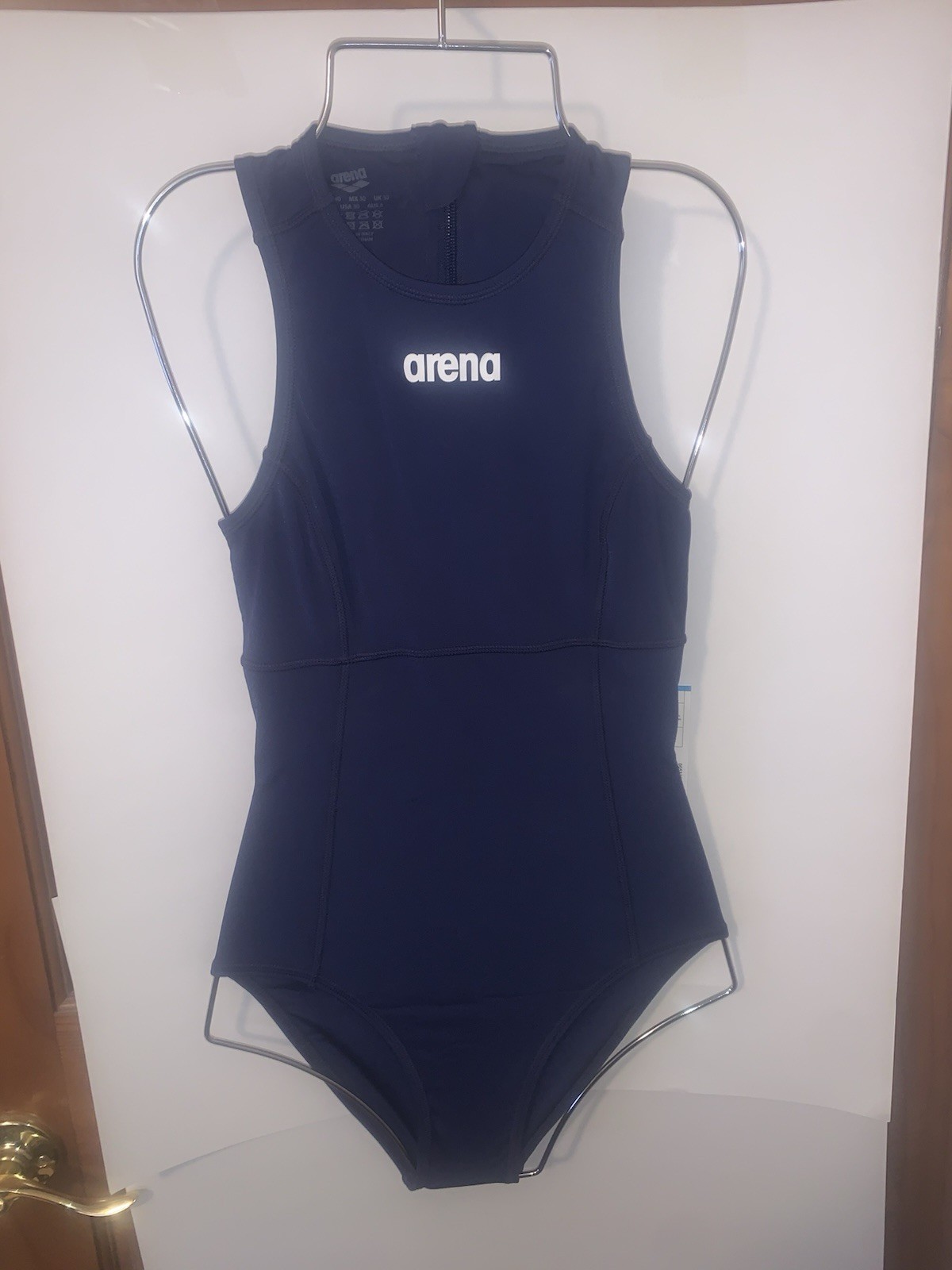 Arena Solid Water Polo One Piece Swimsuit Black Polyester Womens 36 NWT Navy