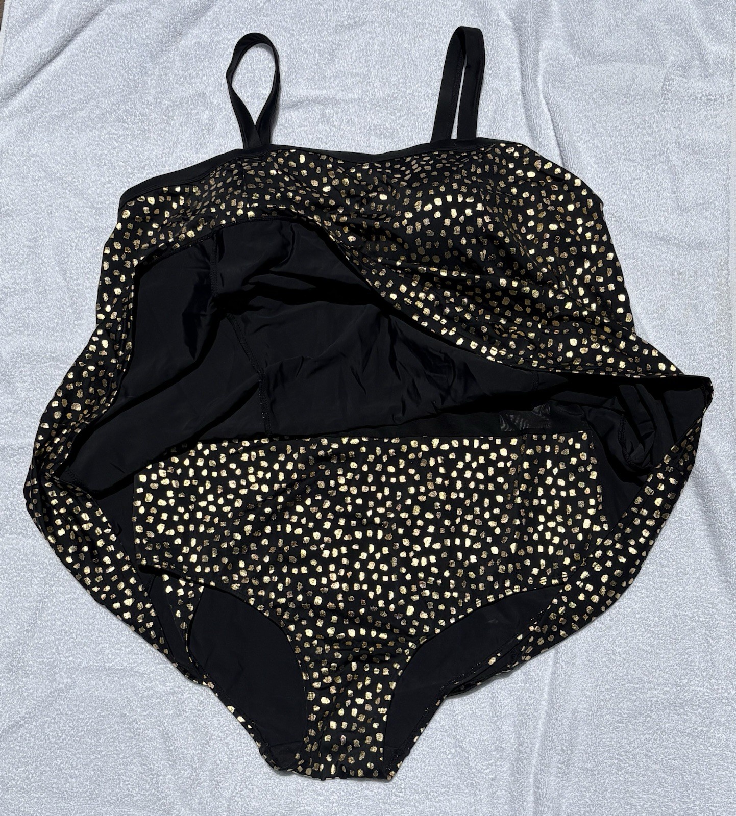 NWT Swimsuits For All Size 24 Swim Dress Black Gold Foil Tummy Control Plus